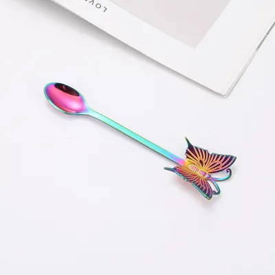 Creative Household Butterfly 304 Stainless Steel Fruit Spoon Fork Hanging Cup Tableware