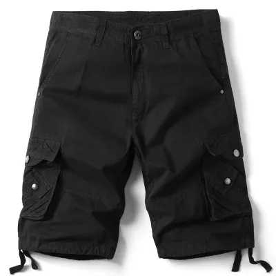 Men's Casual Solid Color Loose Multi-Pocket Cargo Shorts