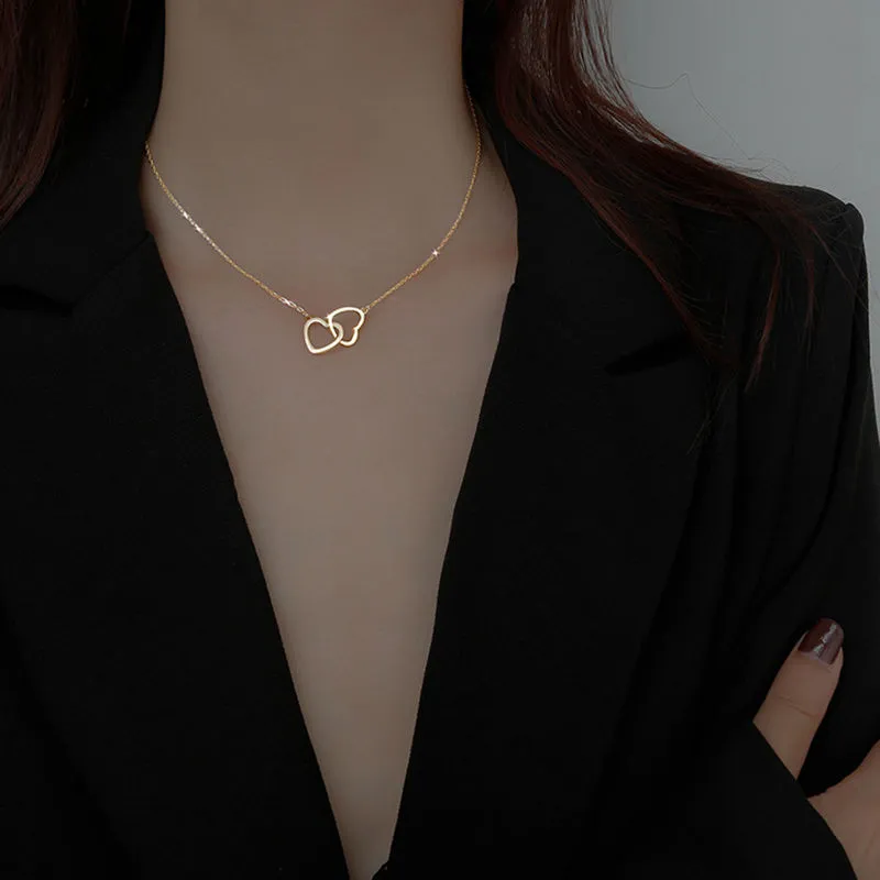 Women's Simple Double Heart Titanium Steel Necklace