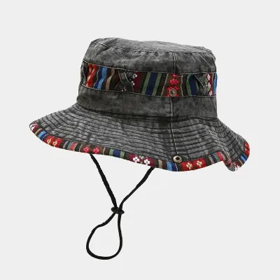 Men's Women's Fashion Casual Outdoor Washed Distressed Foldable Bucket Hat Cotton Flat Top
