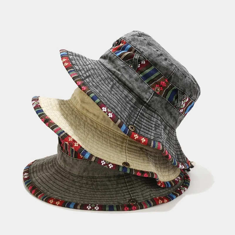 Men's Women's Fashion Casual Outdoor Washed Distressed Foldable Bucket Hat Cotton Flat Top