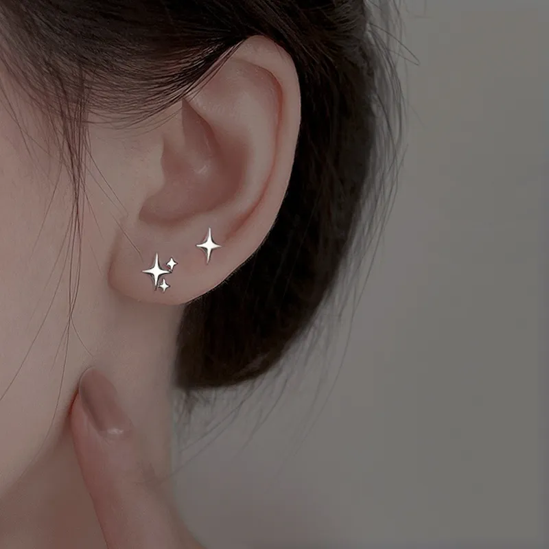 Women'S Sterling Silver Asymmetric Star Earrings
