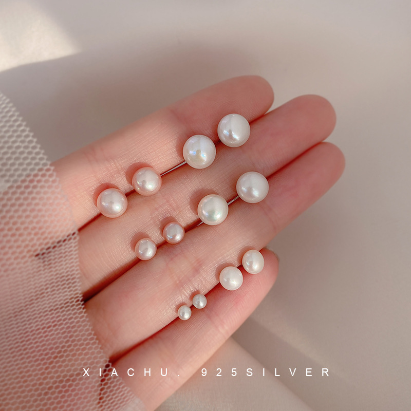 【TATIANA】(2SET) Triple Natural Pearl Earrings SET ピアス Wholesale Women'S Fashion Sterling Silver Natural Pearl Earrings