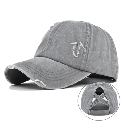 Men's Women's Fashion Casual Solid Color Washed Distressed Baseball Cap Adjustable
