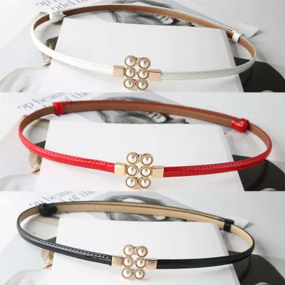 Women'S Fashion Casual Simple Pearl Alloy Buckle Thin Belt