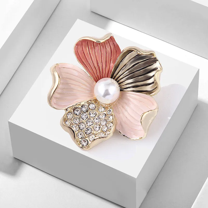 Women Fashion Multicolor Imitation Pearl Rhinestones Metal Brooches