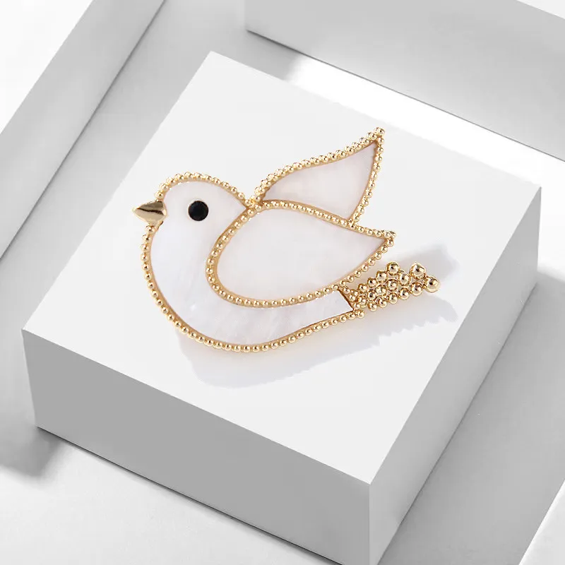 Women Men Fashion Cute White Peace Pigeon Beads Metal Brooches