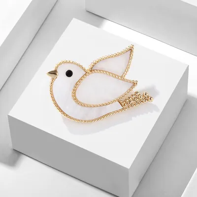 Women Men Fashion Cute White Peace Pigeon Beads Metal Brooches