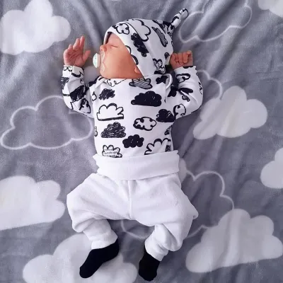 Toddlers Newborn Baby Boys Casual Long Sleeve Cloud Print Top and Pants Set 3 Piece