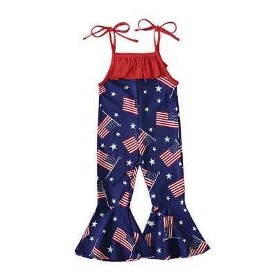 Toddlers Newborn Baby Girls Casual Sleeveless Independence Day Star Flag Print Jumpsuit Cotton