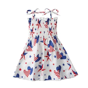 Children Kids Baby Fashion Girls Casual Basics Sleeveless Stripe Independence Day Stars Print Sling Dress