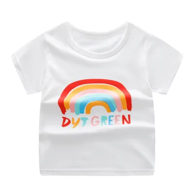 Children Kids Baby Fashion Boys Girls Casual Basics Cartoon Print T-Shirt Cotton Round Neck Short Sleeve