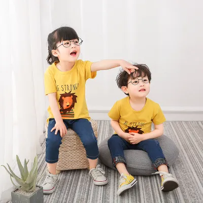 Children Kids Baby Fashion Boys Girls Casual Basics Cartoon Print T-Shirt Cotton Round Neck Short Sleeve
