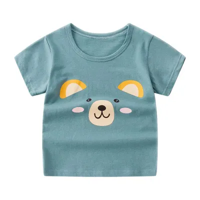 Children Kids Baby Fashion Boys Girls Casual Basics Cartoon Print T-Shirt Cotton Round Neck Short Sleeve