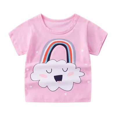 Children Kids Baby Fashion Boys Girls Casual Basics Cartoon Print T-Shirt Cotton Round Neck Short Sleeve