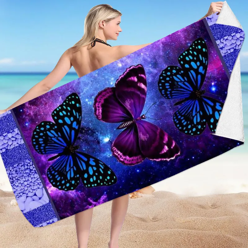 Trendy Purple Butterfly Print Microfiber Beach Towel
