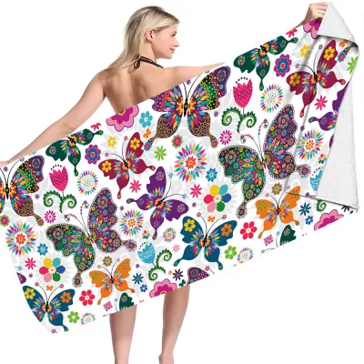 Fashionable Classic Multicolor Butterfly Skull Print Microfiber Beach Towel