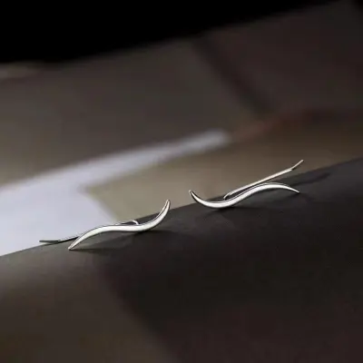 Women's Simple Sterling Silver Geometric Flow Earrings