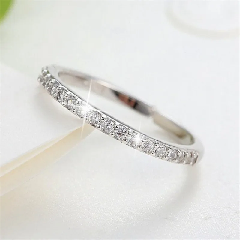 Women's Simple Sterling Silver Thin Row Diamond Ring