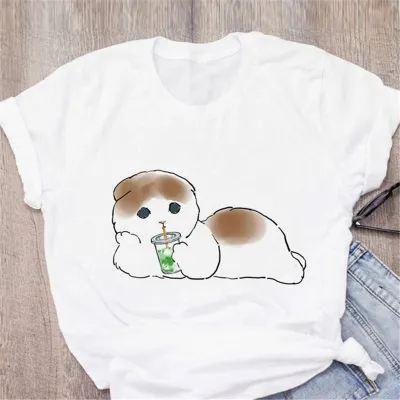 Women Cute Cartoon Cat Casual White T-Shirt