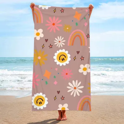 Double-Sided Velvet Microfiber Quick-Drying Printed Beach Towel for Women