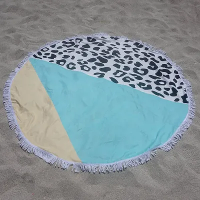 Summer Simple Printing Round Microfiber Beach Towel With Cotton Tassel