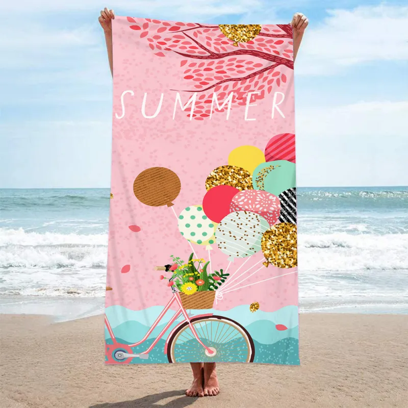 Double Terry Cloth Swimming Sunscreen Shawl Summer Simple Printed Beach Towel