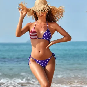 Women's Sexy Summer Vacation Star Stripe Flag 3D Print Bikini Set