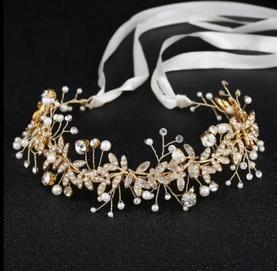 Korean Handmade Crystal Pearl Flower Headband Bride Fashion White Headdress