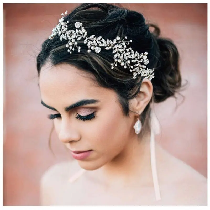 Korean Handmade Crystal Pearl Flower Headband Bride Fashion White Headdress