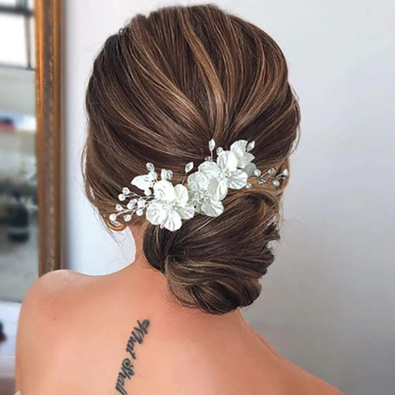 Korean Bridal Wedding White Shell Petals Handmade Pearl Crystal Hairpin Clip for Women