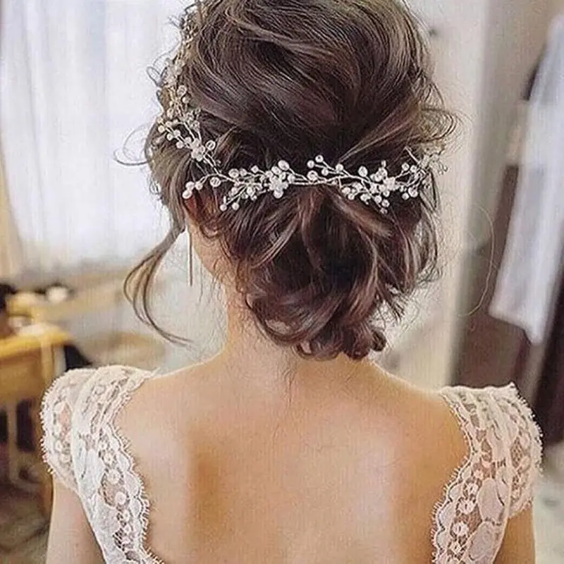 Handmade Pearl Flower Hair Chain Bridal Accessories Party Wedding
