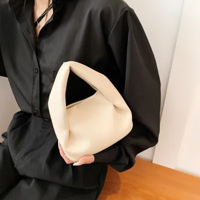 Women Fashion Pleated Cloud Solid Color PU Tote Bag
