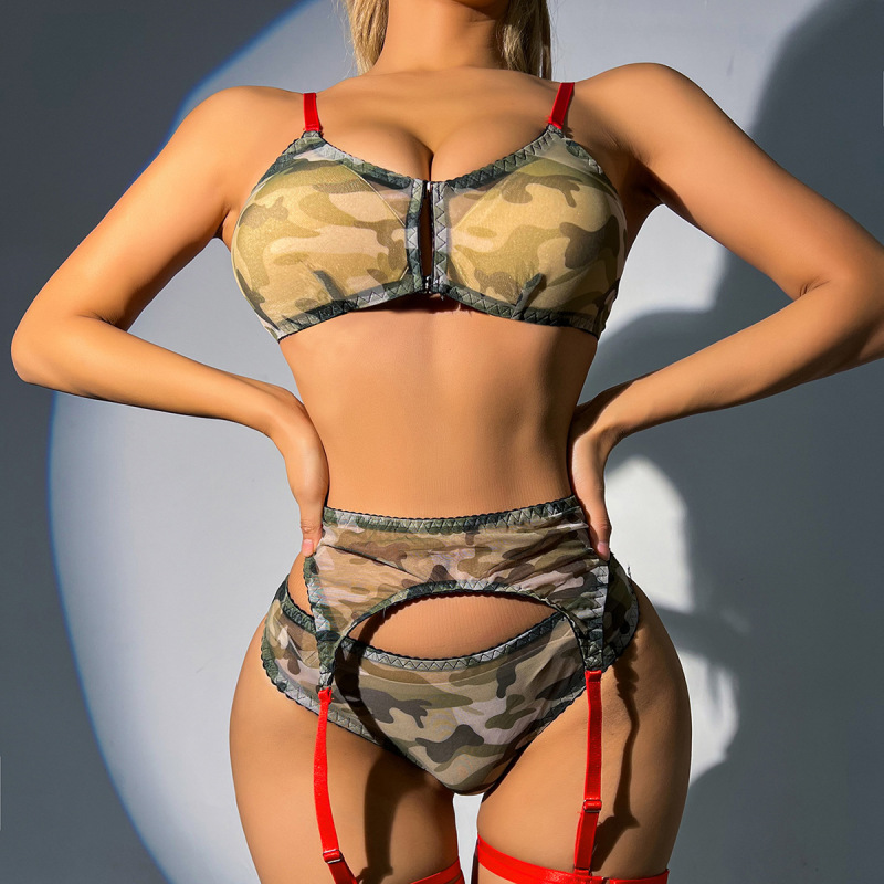 Wholesale Women'S Sexy Camouflage Printing Garters Lingerie Set
