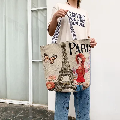 Women Ethnic Canvas Butterfly Print Large Capacity Shoulder Tote Bag