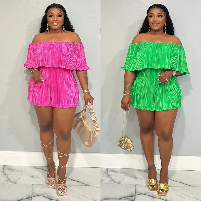 Women Off-Shoulder Pleated Rompers Urban Style Wide Leg