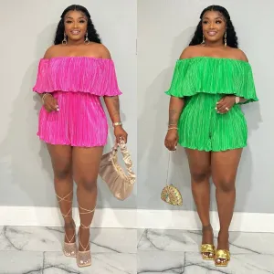 Women Off-Shoulder Pleated Rompers Urban Style Wide Leg