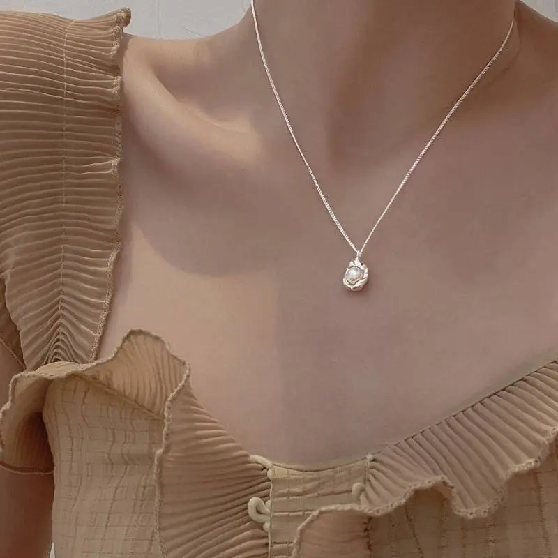 Women's Simple Sterling Silver Pearl Geometric Necklace