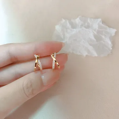 Women'S Simple Fashion Cross Diamond Sterling Silver Earrings