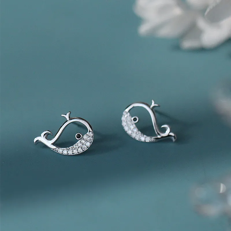 Women's Simple Small Fresh Sterling Silver Zircon Small Whale Earrings