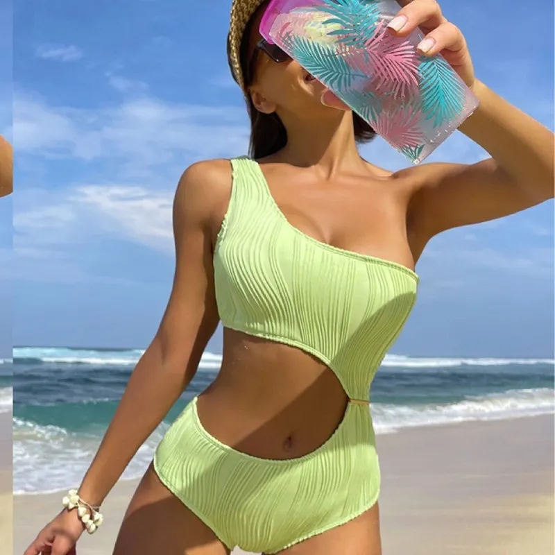 Women's High Waist Sexy One-Piece Swimsuit with Wave Pattern