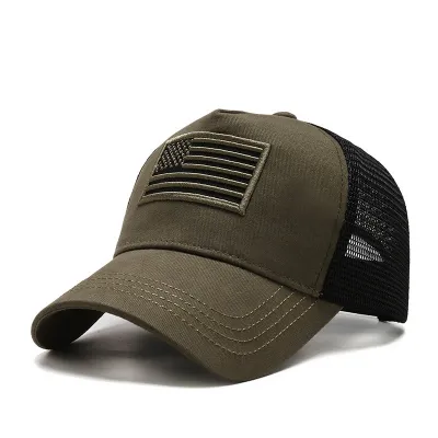 Outdoor American Flag Embroidery Camouflage Sunscreen Mesh Cap