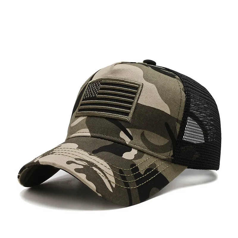 Outdoor American Flag Embroidery Camouflage Sunscreen Mesh Cap