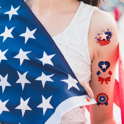 Waterproof American Star Stripe Flag Back Tie Tattoo Sticker