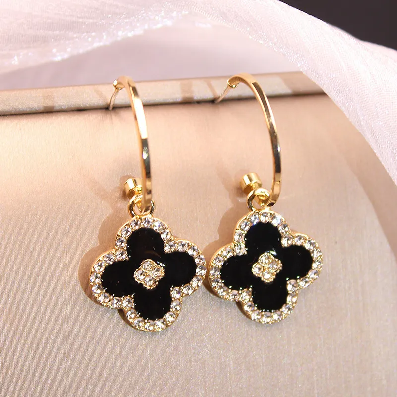 Women Fashion Four-Leaf Clover Rhinestone Alloy Earrings