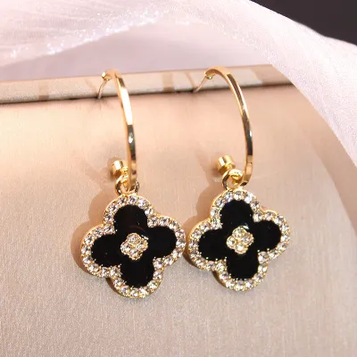 Women Fashion Four-Leaf Clover Rhinestone Alloy Earrings