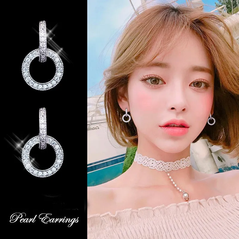 Women's Sterling Silver Geometric Circle Diamond Earrings Fashion Jewelry