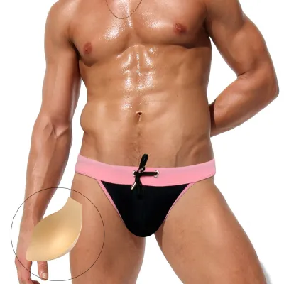 Men's Fashion Sexy Tight Low Rise Swim Briefs Solid Color Nylon