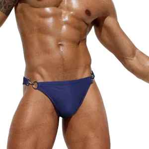Men'S Fashion Solid Color Metal Buckle Sexy Swim Briefs for Summer
