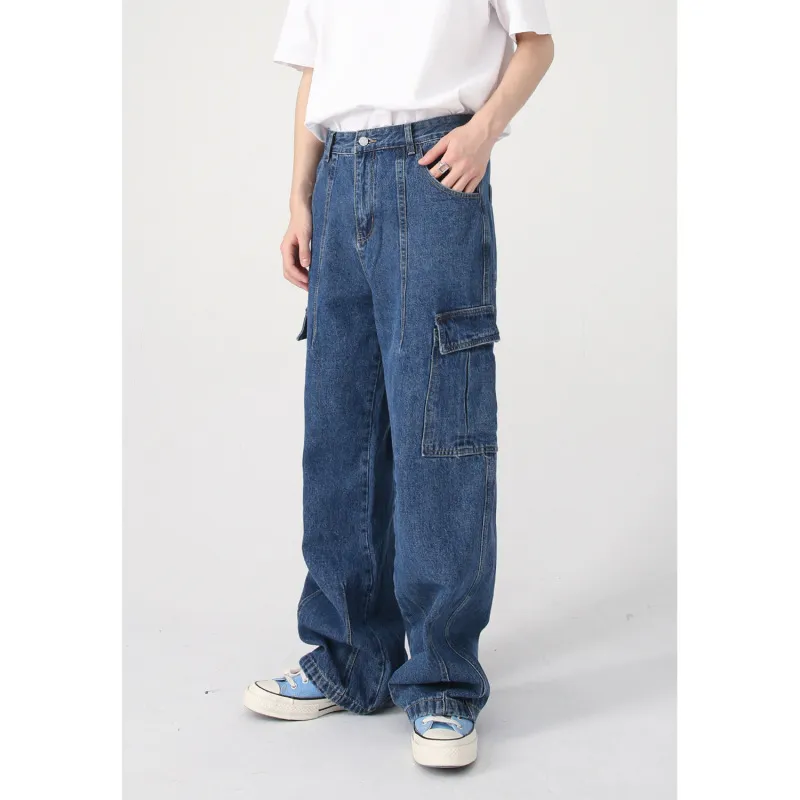 Men's Vintage Loose Overalls Jeans with Pockets